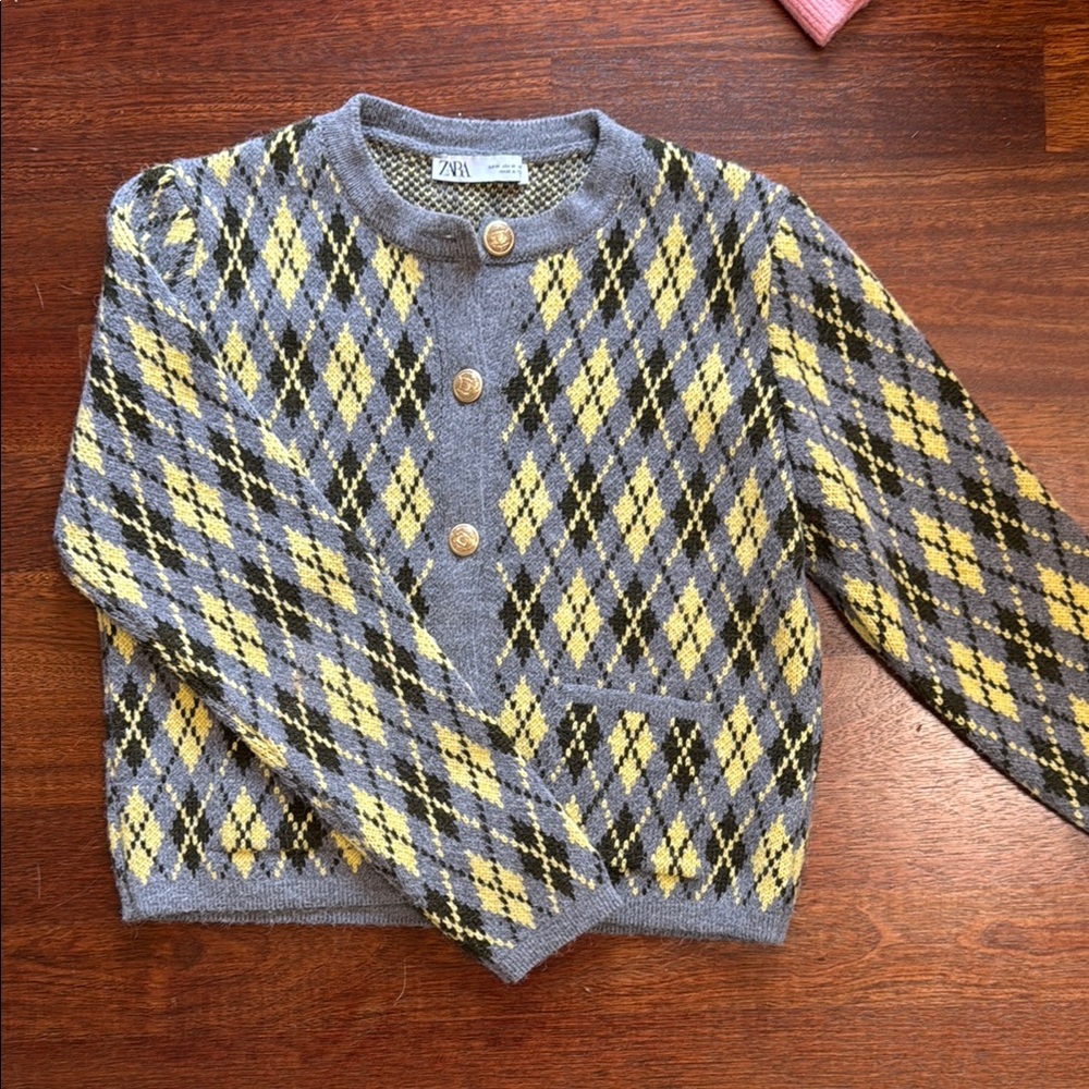 Zara Argyle Knit Cardigan